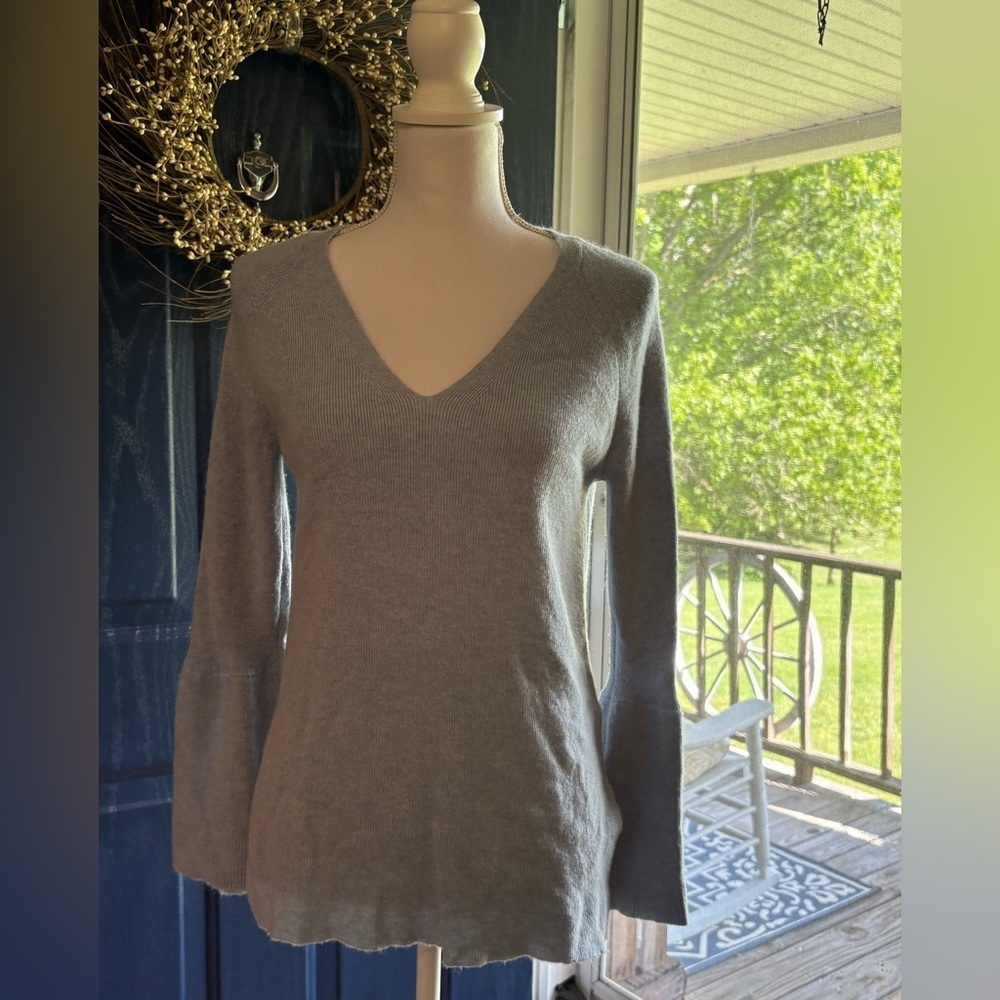 J. Crew Gray V-Neck Sweater with Bell Sleeves. Size M